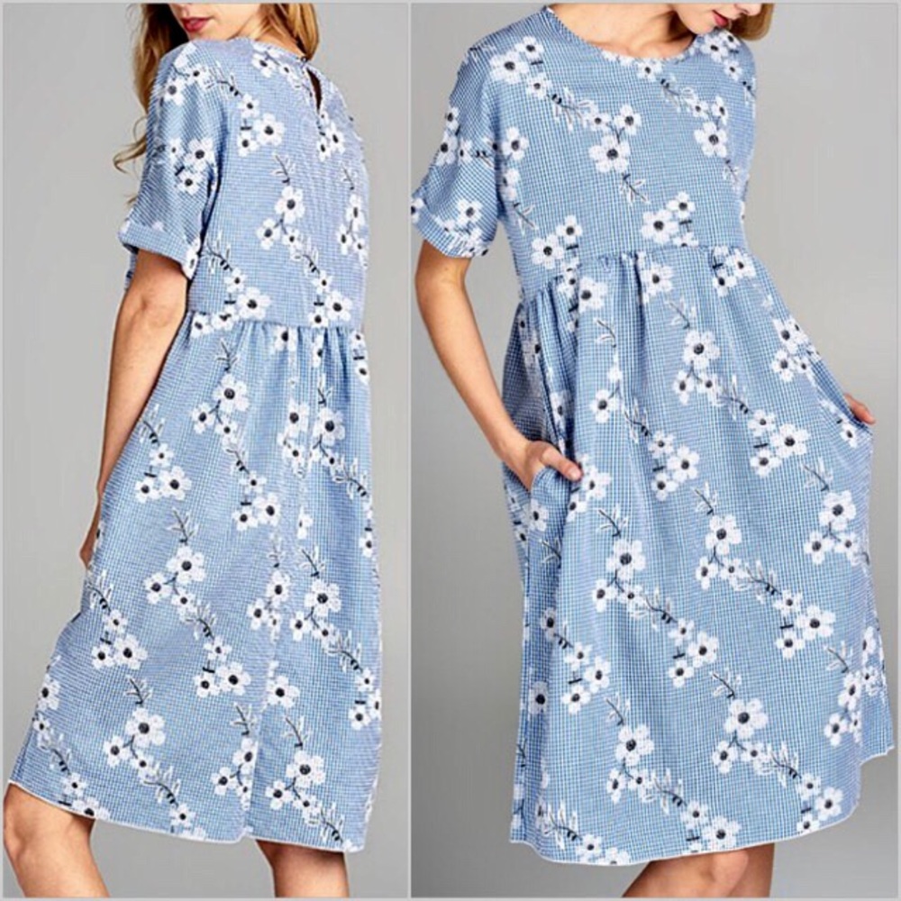 Chambray Floral A-Line Dress by Orange Creek